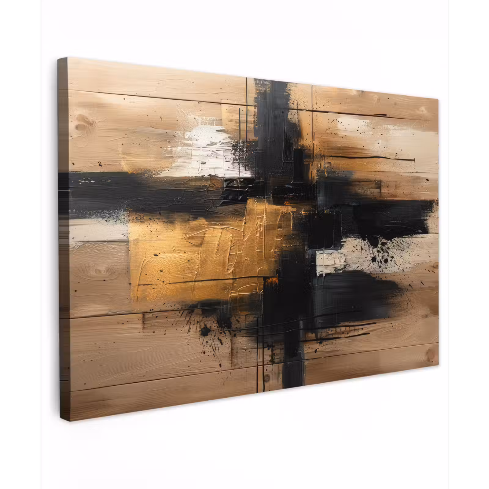 Canvas schilderij - Goud - Kunst - Modern - Zwart - Beige — 1