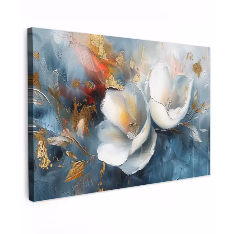 Canvas schilderij - Bloemen - Wit - Goud - Kunst - Abstract — 1