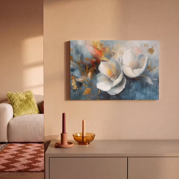 Canvas schilderij - Bloemen - Wit - Goud - Kunst - Abstract — 2