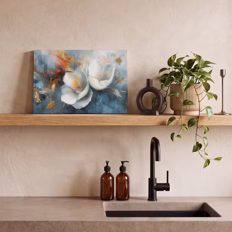 Canvas schilderij - Bloemen - Wit - Goud - Kunst - Abstract — 4
