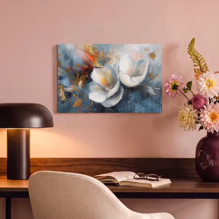 Canvas schilderij - Bloemen - Wit - Goud - Kunst - Abstract — 6