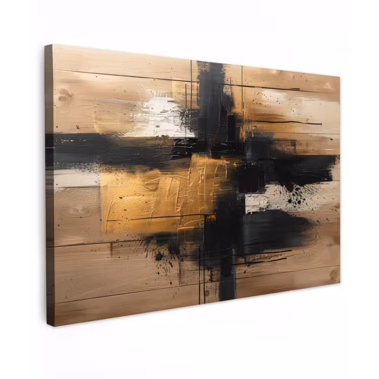 Canvas schilderij - Goud - Kunst - Modern - Zwart - Beige — 1