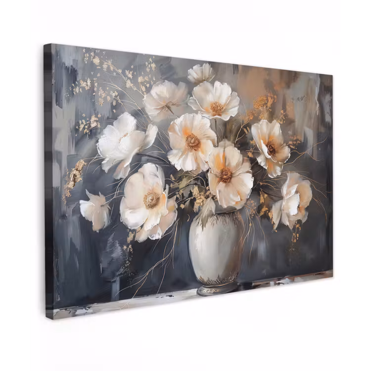Canvas schilderij - Bloemen - Wit - Vaas - Modern — 1