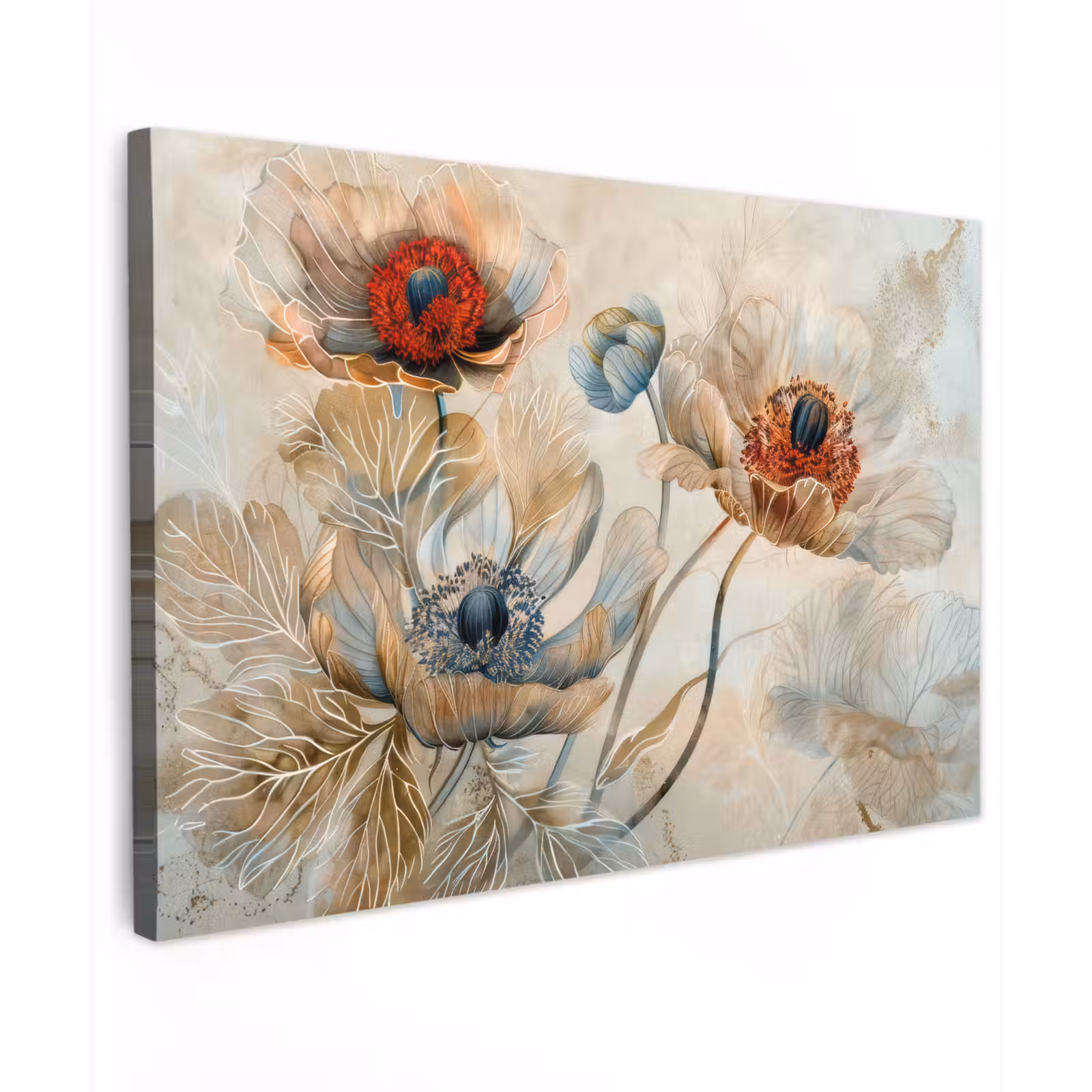 Canvas schilderij - Bloemen - Beige - Modern - Illustratie — 1