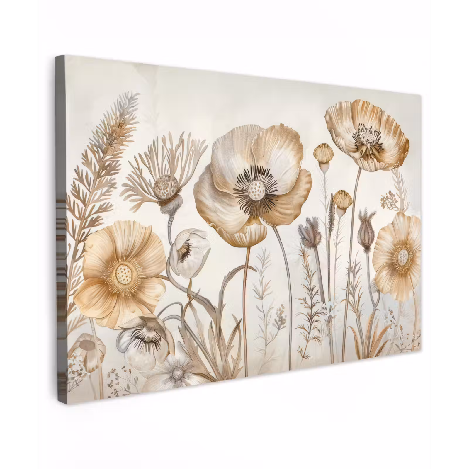 Canvas schilderij - Bloemen - Beige - Natuur - Illustratie — 1