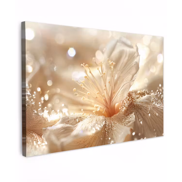 Canvas schilderij - Bloem - Wit - Glitter - Goud - Modern — 1