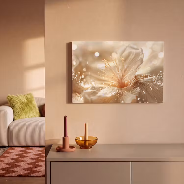 Canvas schilderij - Bloem - Wit - Glitter - Goud - Modern — 2