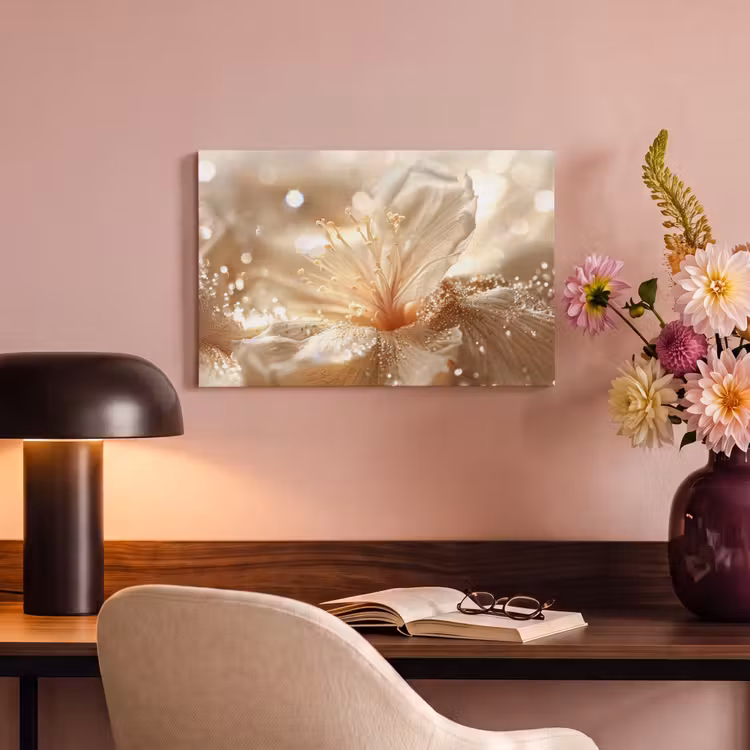 Canvas schilderij - Bloem - Wit - Glitter - Goud - Modern — 6