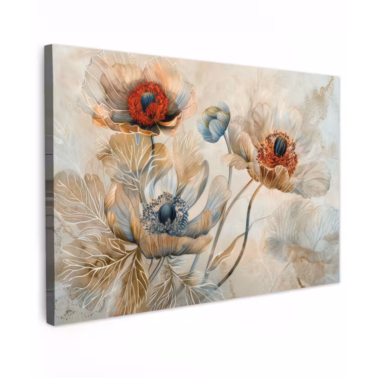 Canvas schilderij - Bloemen - Beige - Modern - Illustratie — 1