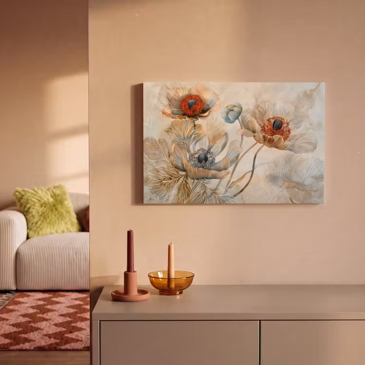 Canvas schilderij - Bloemen - Beige - Modern - Illustratie — 2