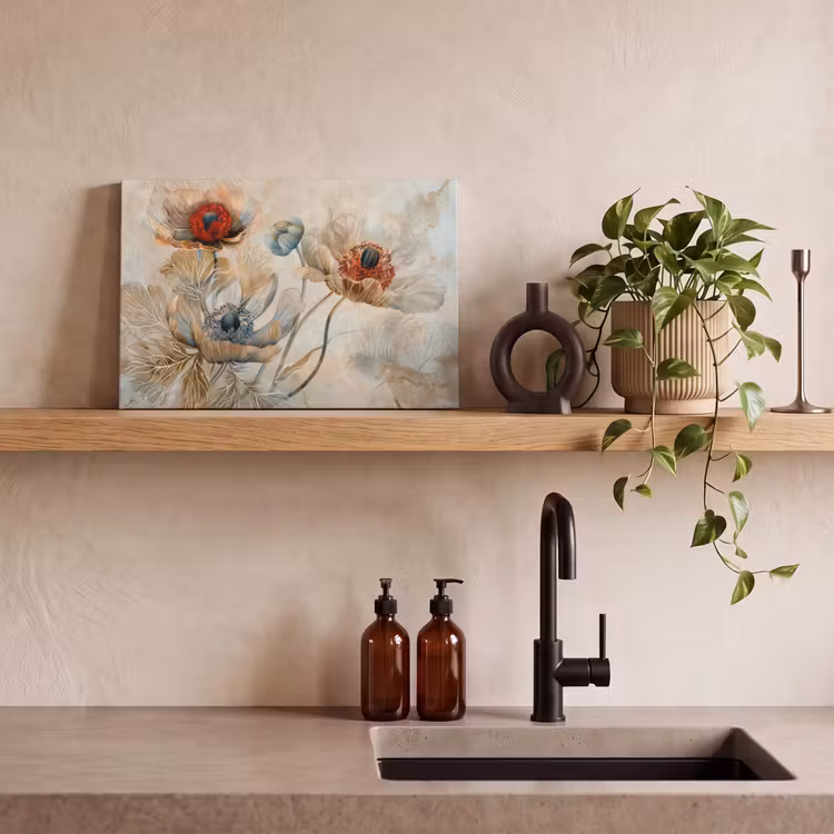 Canvas schilderij - Bloemen - Beige - Modern - Illustratie — 4
