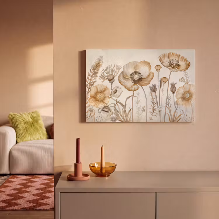 Canvas schilderij - Bloemen - Beige - Natuur - Illustratie — 2