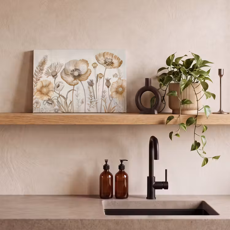Canvas schilderij - Bloemen - Beige - Natuur - Illustratie — 4