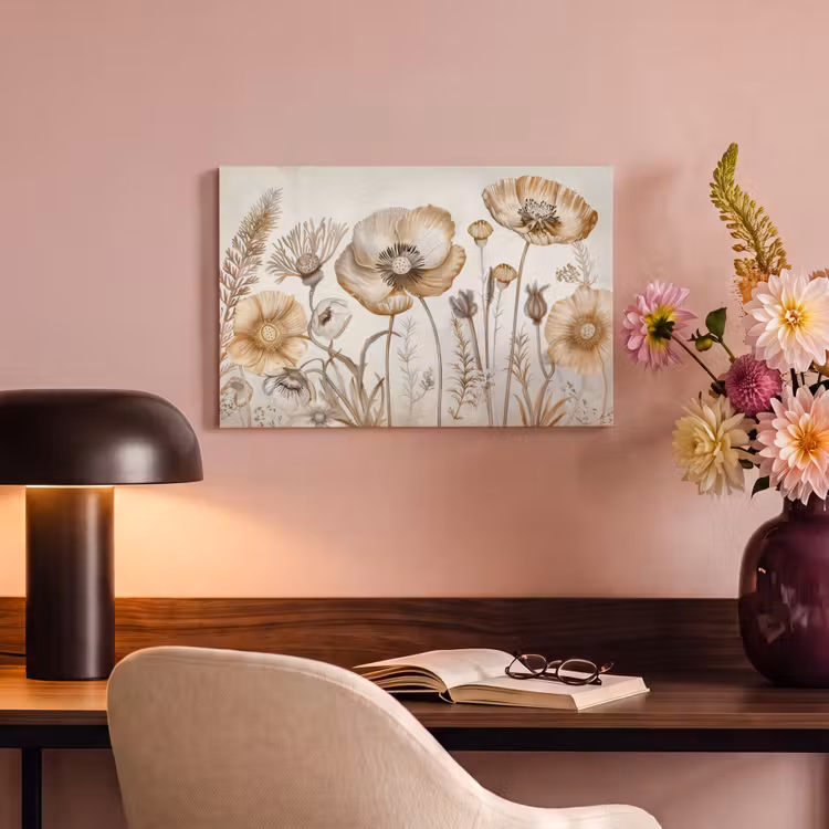 Canvas schilderij - Bloemen - Beige - Natuur - Illustratie — 6