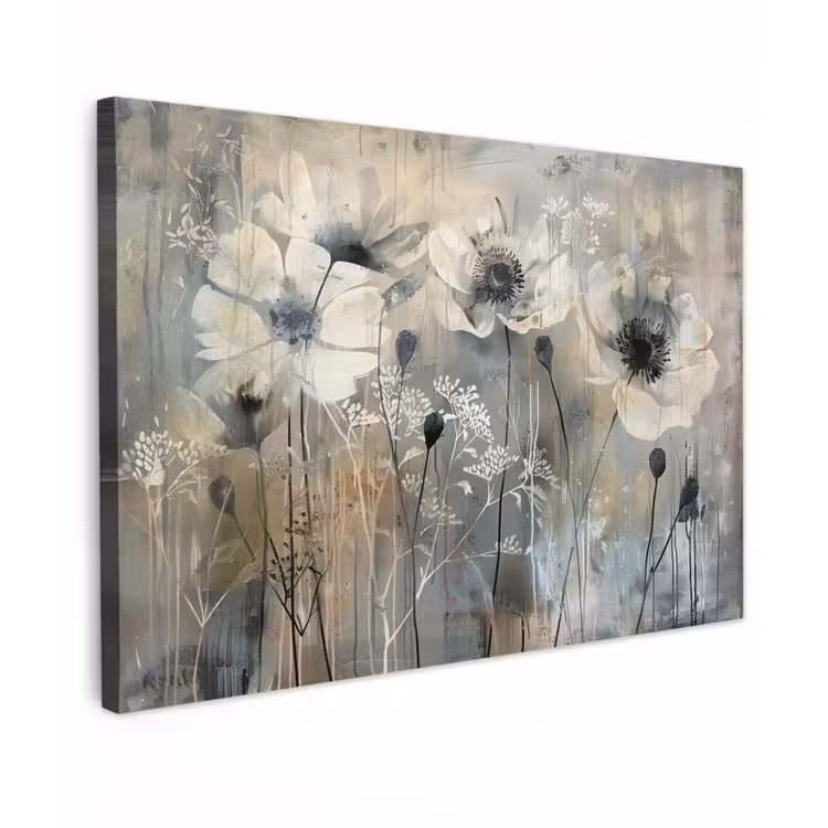 Canvas schilderij - Bloemen - Planten - Grijs - Abstract — 1