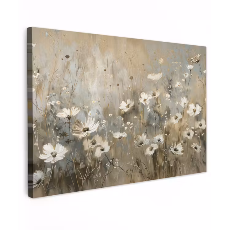 Canvas schilderij - Bloemen - Wit - Natuur - Grijs - Modern — 1