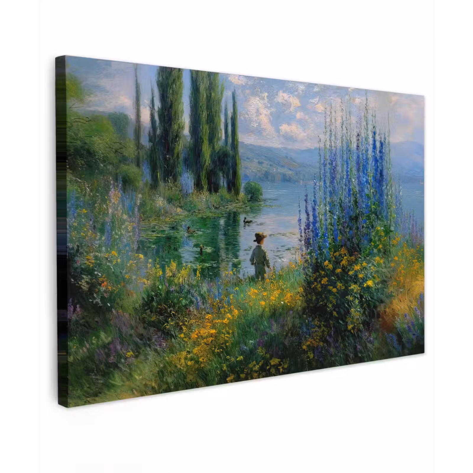 Canvas schilderij - Bloemen - Meer - Bergen - Groen — 1