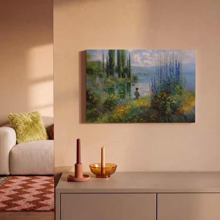Canvas schilderij - Bloemen - Meer - Bergen - Groen — 2