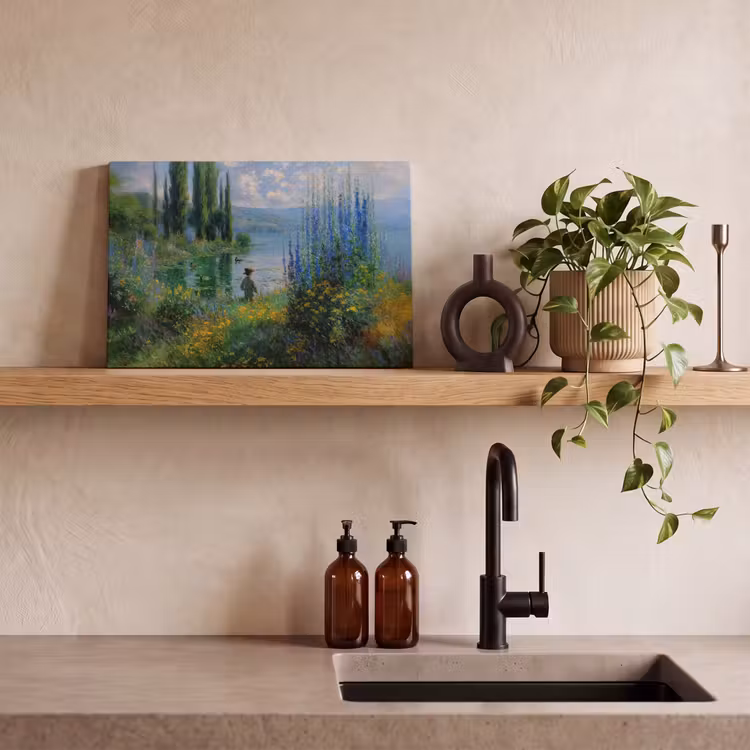 Canvas schilderij - Bloemen - Meer - Bergen - Groen — 4