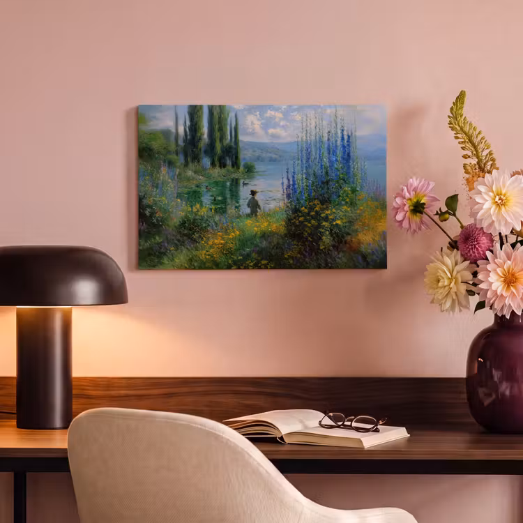 Canvas schilderij - Bloemen - Meer - Bergen - Groen — 6