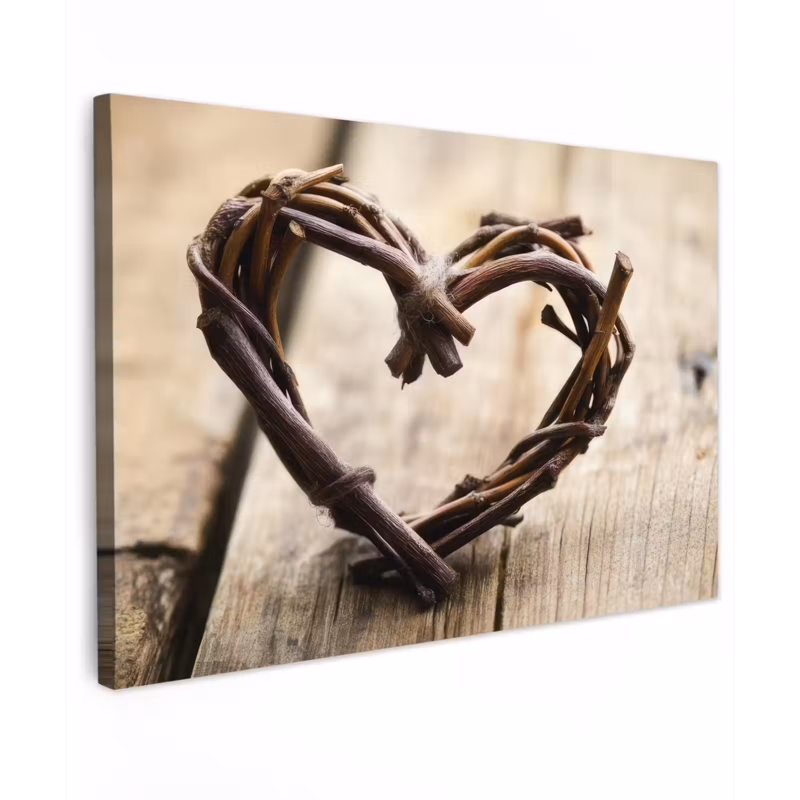 Canvas schilderij - Hart - Hout - Natuur - Takken - Bruin — 1