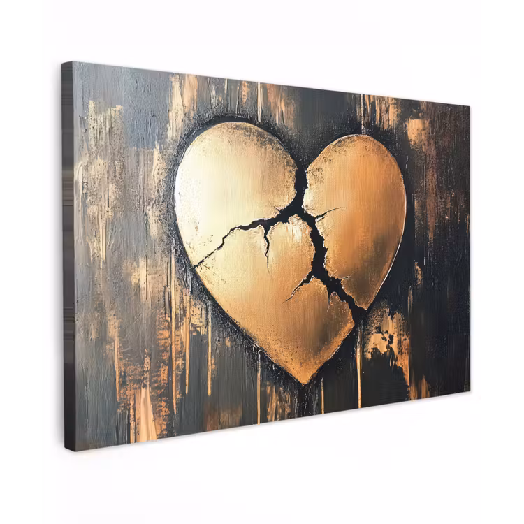 Canvas schilderij - Gebroken hart - Goud - Houtlook - Liefde — 1