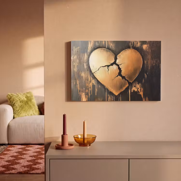 Canvas schilderij - Gebroken hart - Goud - Houtlook - Liefde — 2