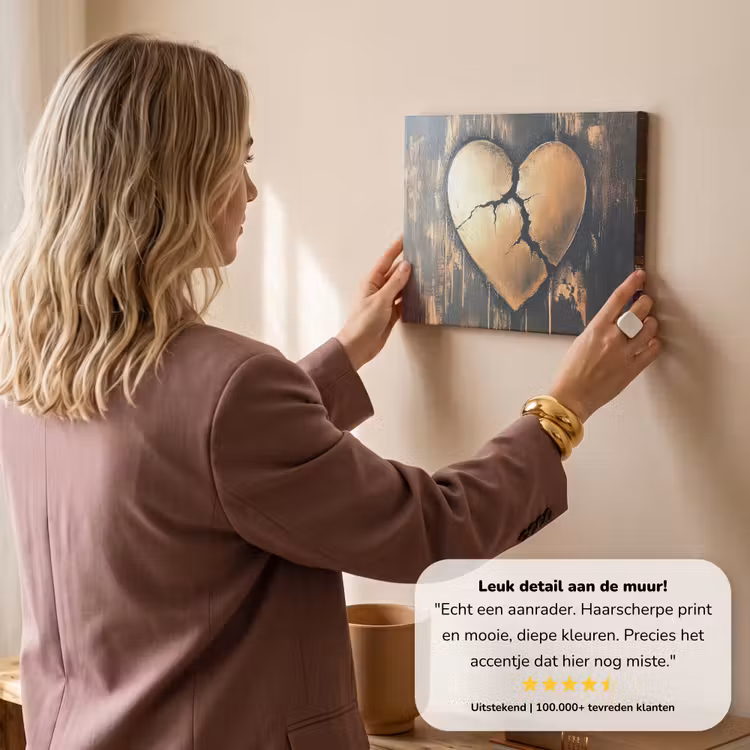 Canvas schilderij - Gebroken hart - Goud - Houtlook - Liefde — 3