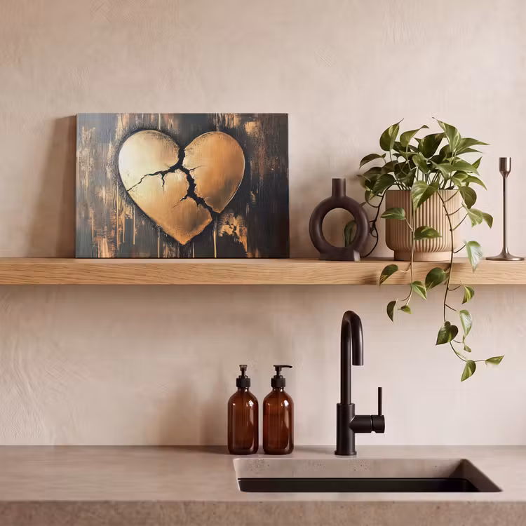 Canvas schilderij - Gebroken hart - Goud - Houtlook - Liefde — 4