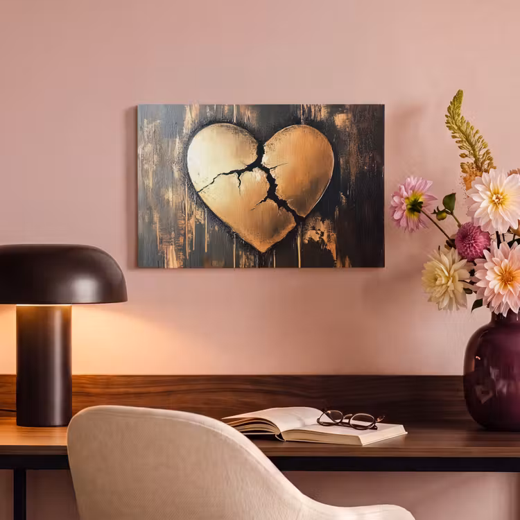 Canvas schilderij - Gebroken hart - Goud - Houtlook - Liefde — 6