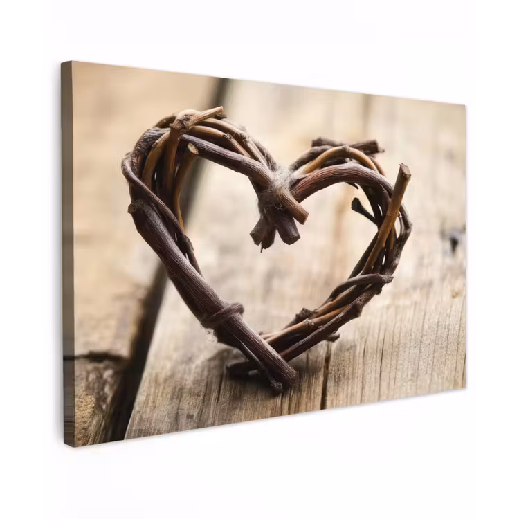 Canvas schilderij - Hart - Hout - Natuur - Takken - Bruin — 1
