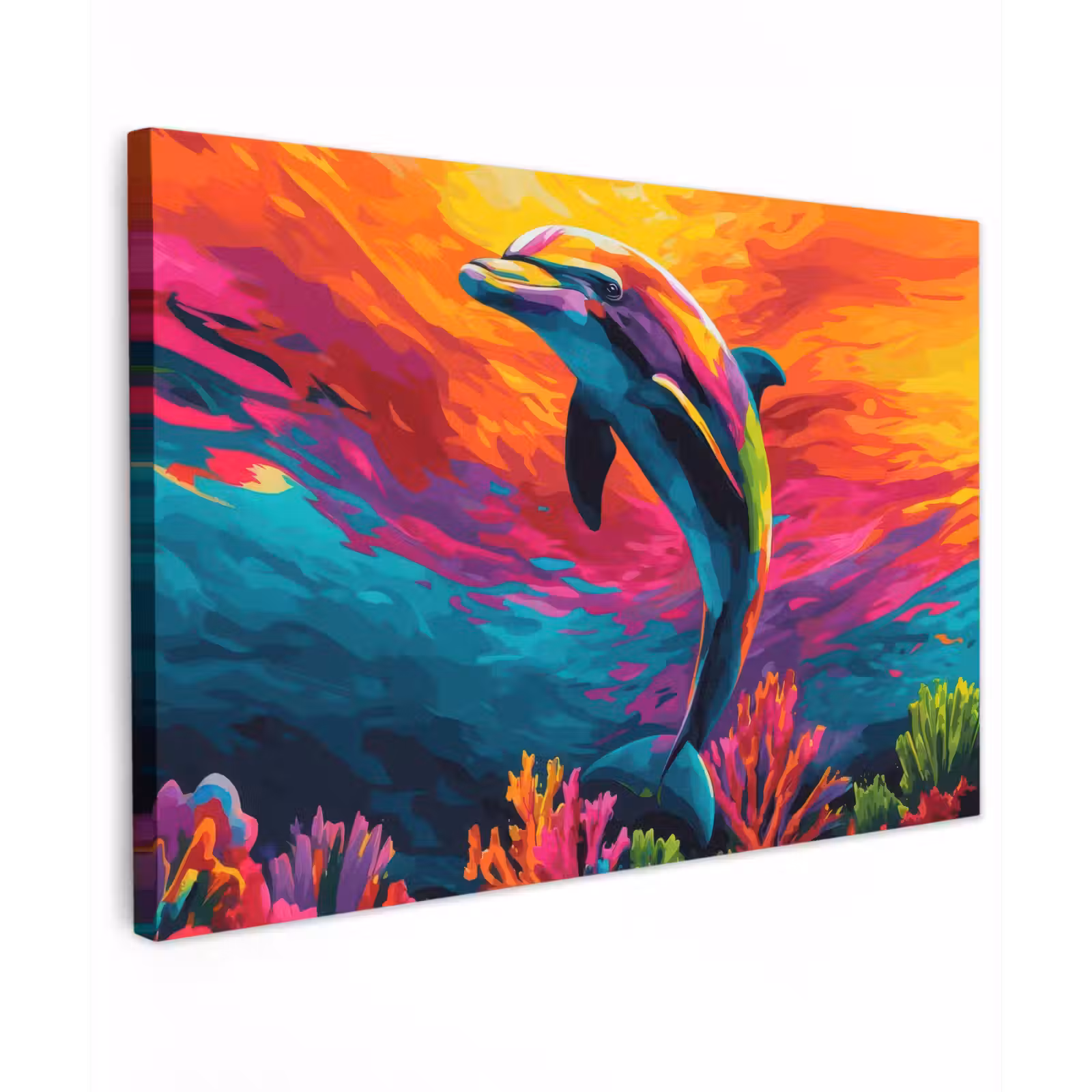 Canvas schilderij - Dolfijn - Kleurrijk - Oceaan - Koraal — 1