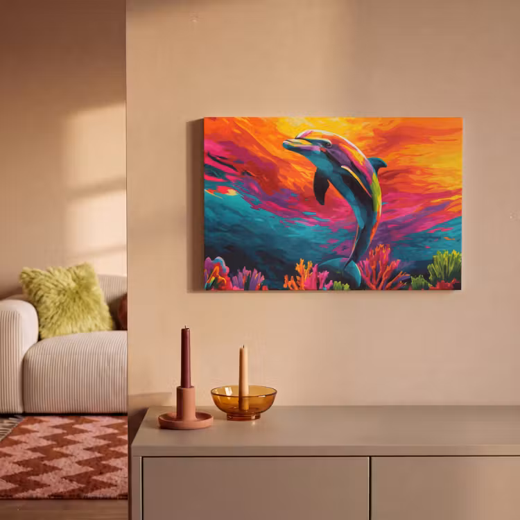 Canvas schilderij - Dolfijn - Kleurrijk - Oceaan - Koraal — 2