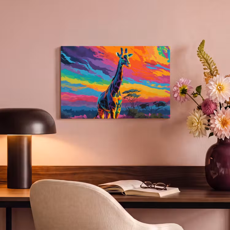 Canvas schilderij - Giraffe - Savanna - Lucht - Gekleurd — 6