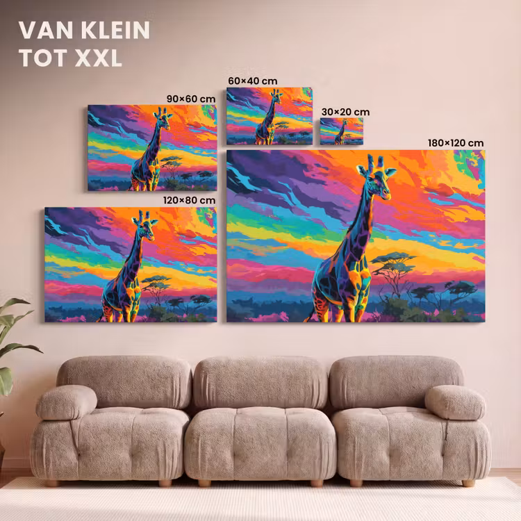 Canvas schilderij - Giraffe - Savanna - Lucht - Gekleurd — 8