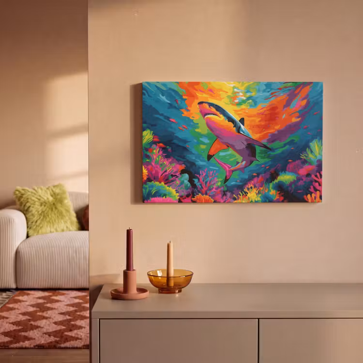 Canvas schilderij - Haai - Koraalrif - Abstract - Kleurrijk — 2