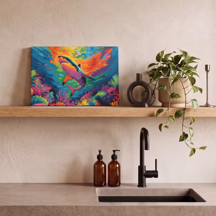 Canvas schilderij - Haai - Koraalrif - Abstract - Kleurrijk — 4