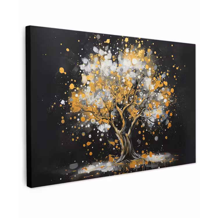 Canvas schilderij - Boom - Zwart - Goud - Wit - Modern — 1