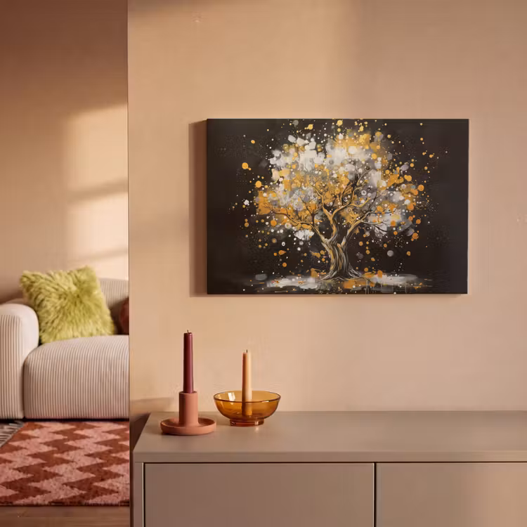 Canvas schilderij - Boom - Zwart - Goud - Wit - Modern — 2