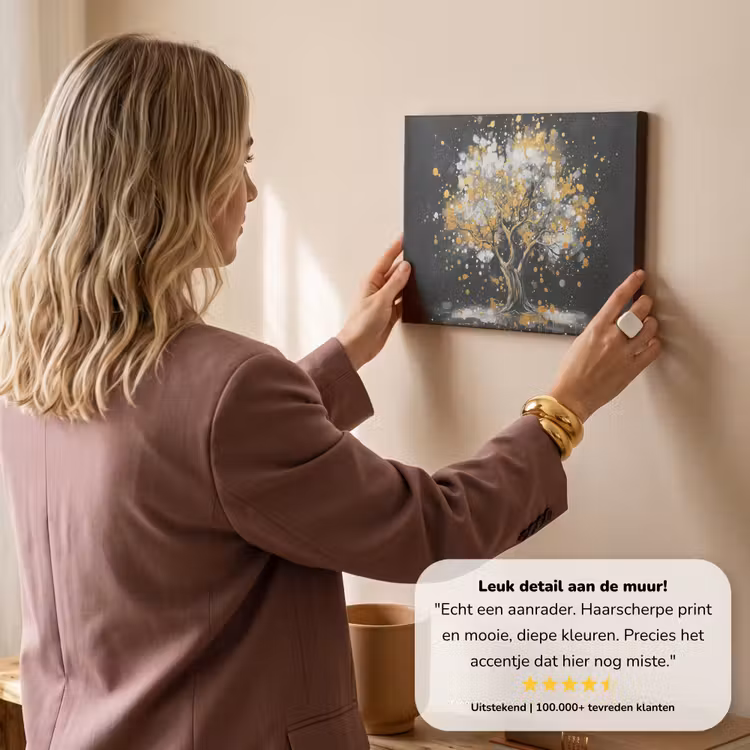 Canvas schilderij - Boom - Zwart - Goud - Wit - Modern — 3