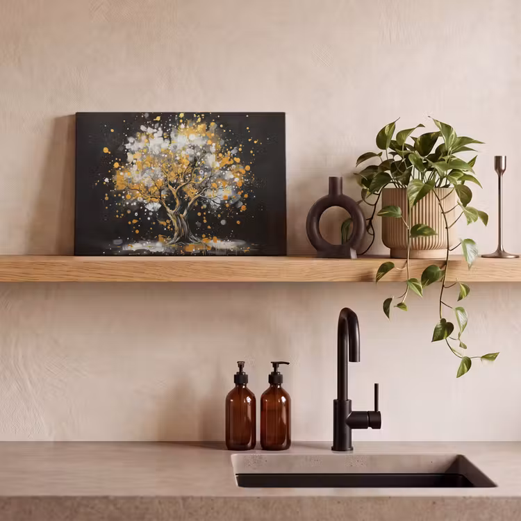 Canvas schilderij - Boom - Zwart - Goud - Wit - Modern — 4