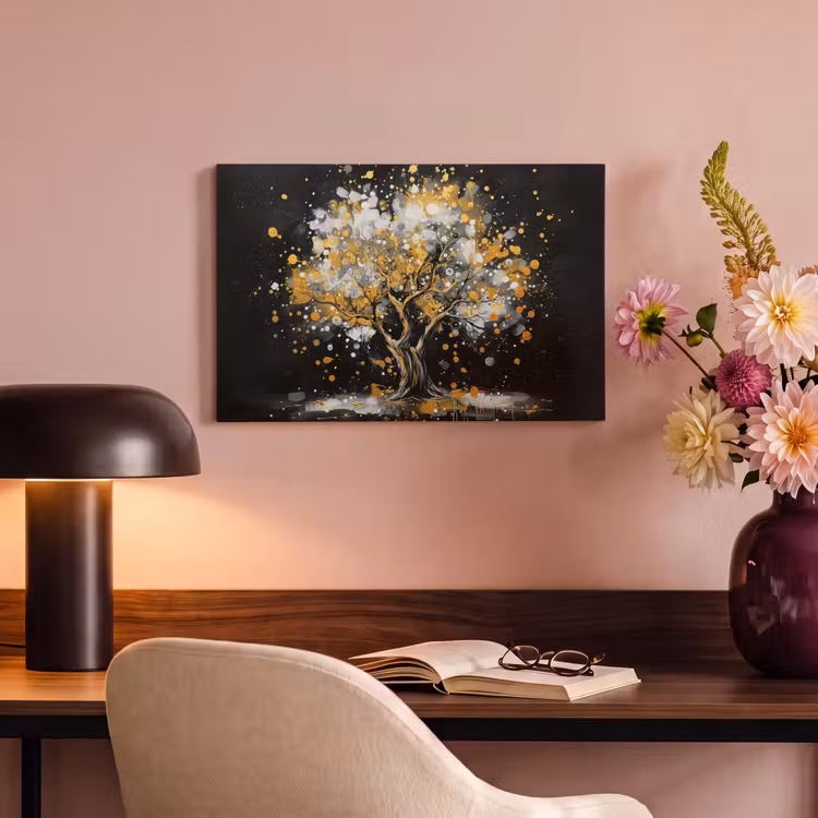 Canvas schilderij - Boom - Zwart - Goud - Wit - Modern — 6