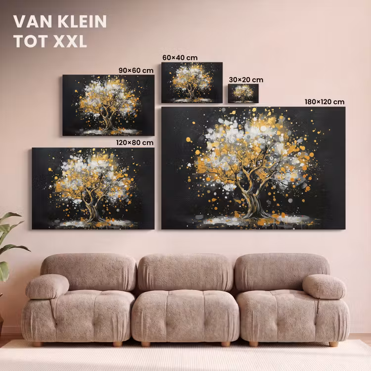 Canvas schilderij - Boom - Zwart - Goud - Wit - Modern — 7