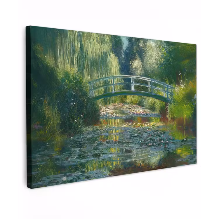 Canvas schilderij - Brug - Hout - Vijver - Waterlelies — 1