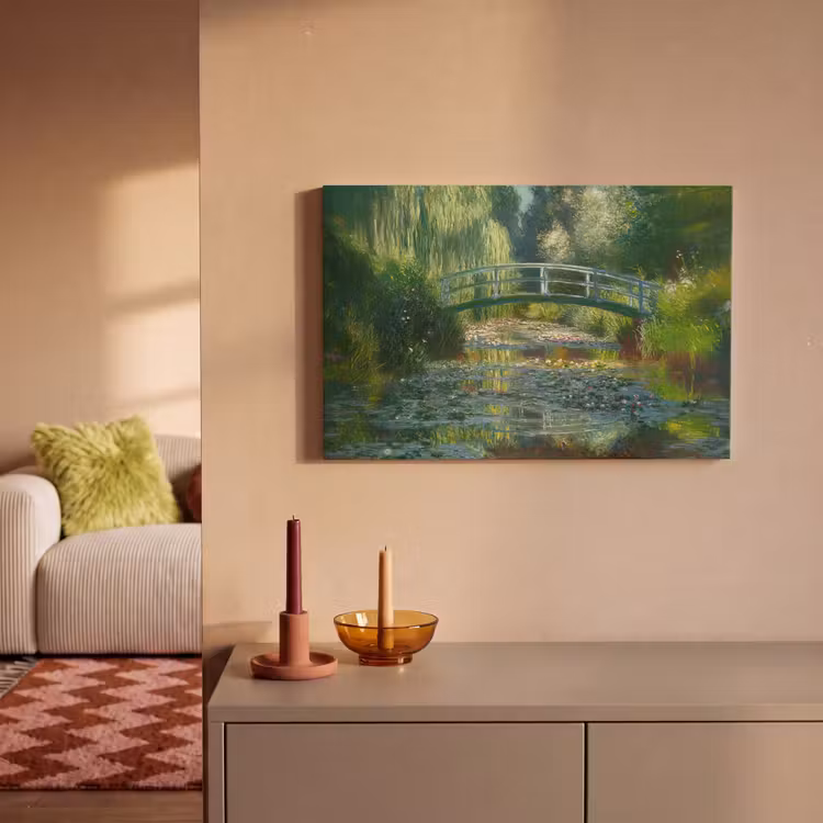 Canvas schilderij - Brug - Hout - Vijver - Waterlelies — 2