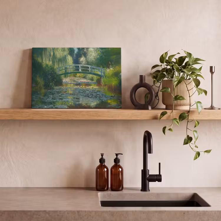 Canvas schilderij - Brug - Hout - Vijver - Waterlelies — 4