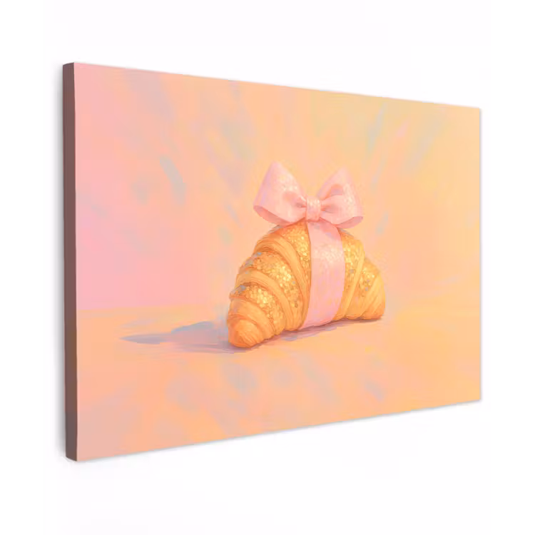 Canvas schilderij - Croissant - Strik - Roze — 1