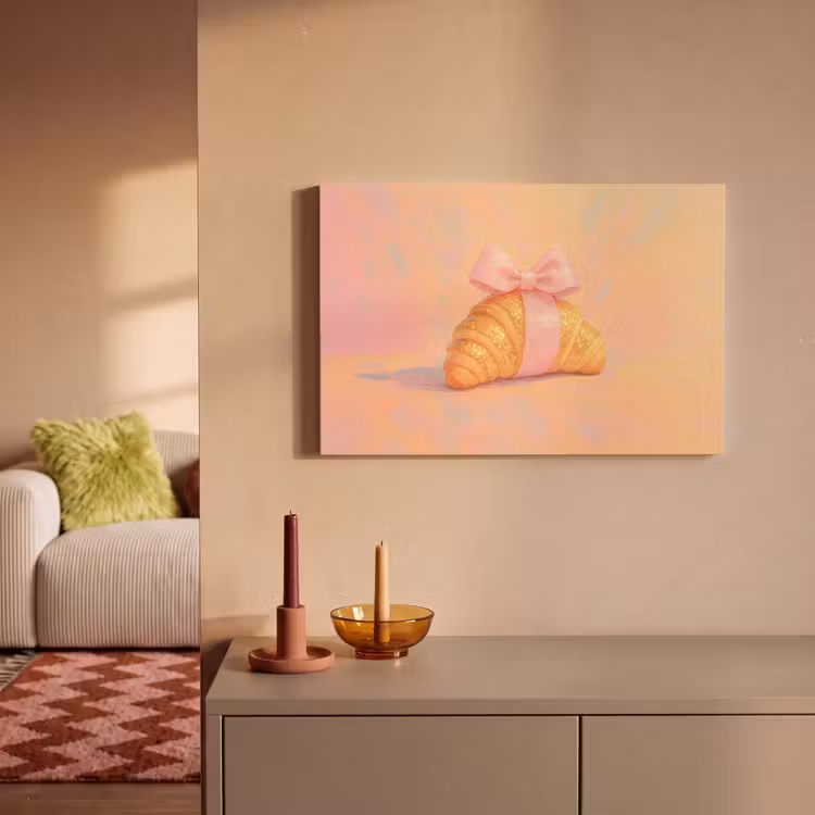 Canvas schilderij - Croissant - Strik - Roze — 2