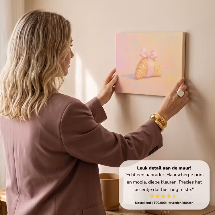 Canvas schilderij - Croissant - Strik - Roze — 3