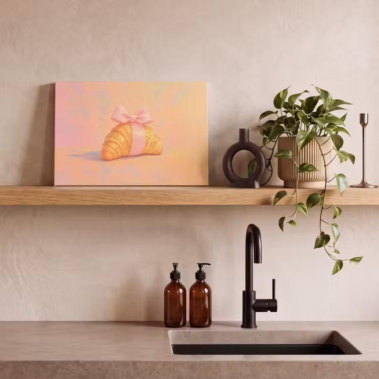 Canvas schilderij - Croissant - Strik - Roze — 4